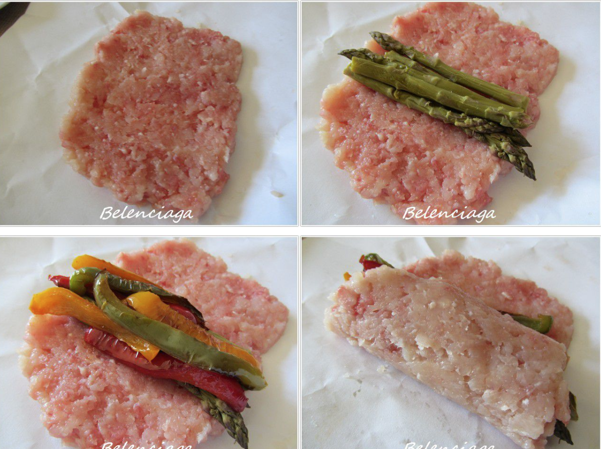 rollo de pollo triturado con verduras